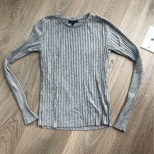 Topshop Grey Ribbed Long Sleeve Size Small